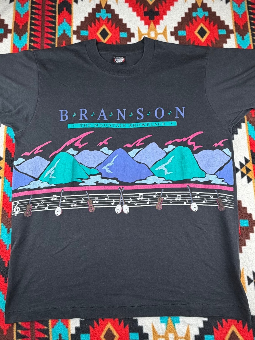 Vintage 90s Branson Missouri AOP All Over Print T Shirt Large Screen Stars Best
